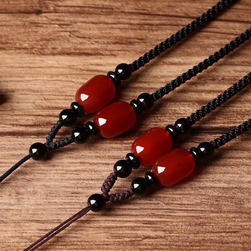 绳子吊坠挂绳红色玛瑙玉石玉佩手工编织项链绳男士高端挂脖挂件女 - 图0