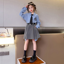 Girl Autumn Dress Dress Dress 2023 New Children Foreign Air Korean Edition College Wind Spring Autumn Great Children Two Suit Skirts