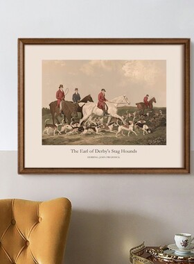 法式复古中古风vintage客厅装饰画美式餐厅卧室壁画玄关挂画马术