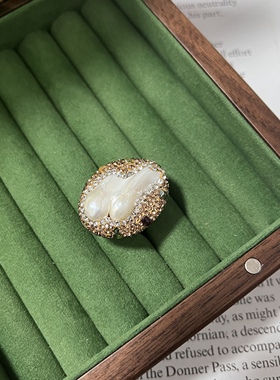 复古天然珍珠戒指碧玺天然珍珠女