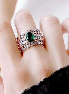 意大利复古宫廷风镂空戒指祖母绿