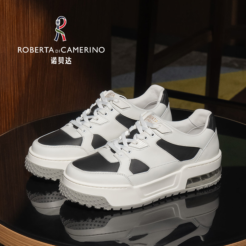 意大利诺贝达男鞋男士休闲鞋男真皮厚底增高气垫板鞋百搭小白鞋子,淘宝优惠券,粉丝福利购,淘宝优惠卷