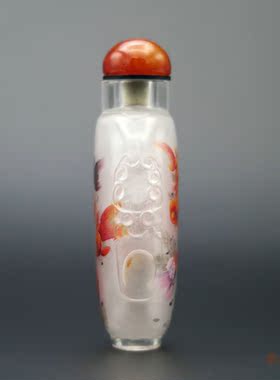 北京鼻烟壶 翠琦轩内画  小兽头内画鼻烟壶 金鱼（一） 连年有余
