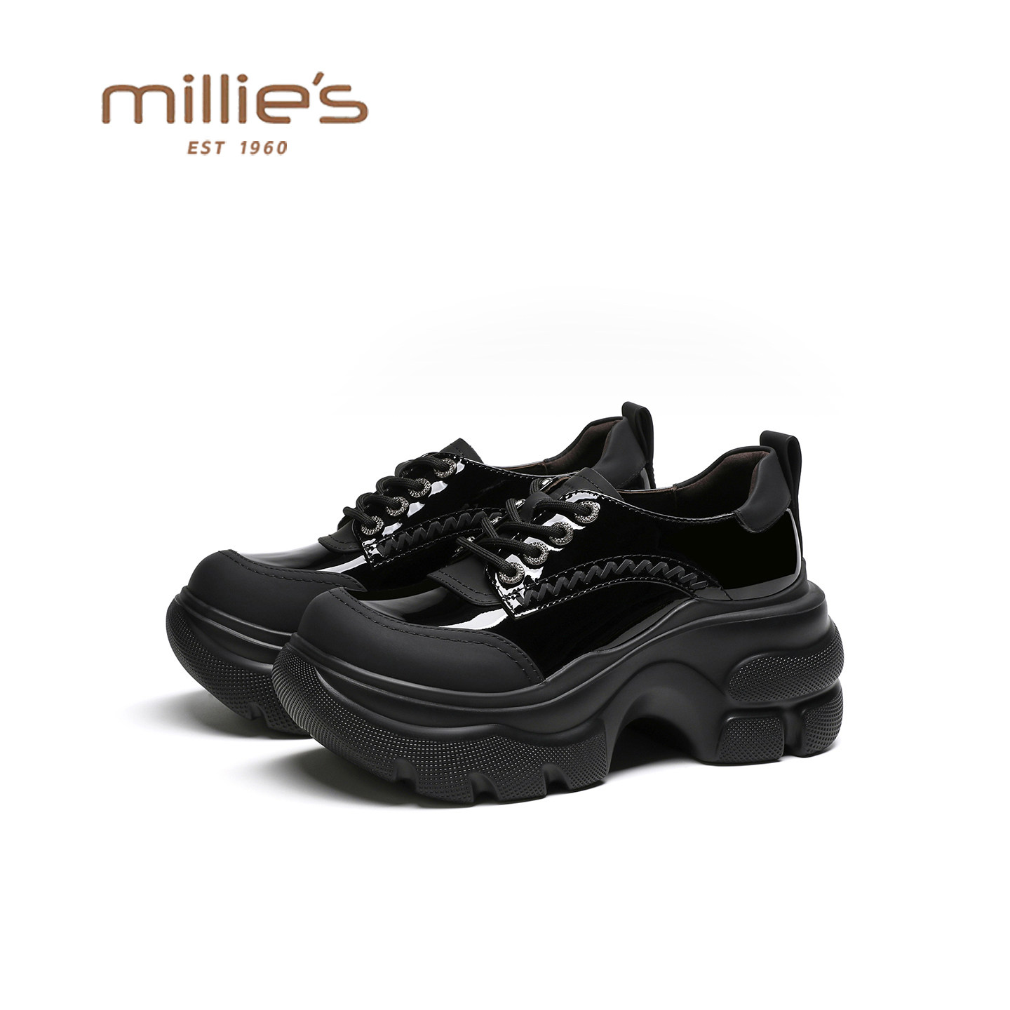 MILLIE'S/妙丽小个子厚底运动鞋女春季新款英伦复古系带深口单鞋,淘宝优惠券,粉丝福利购,淘宝优惠卷