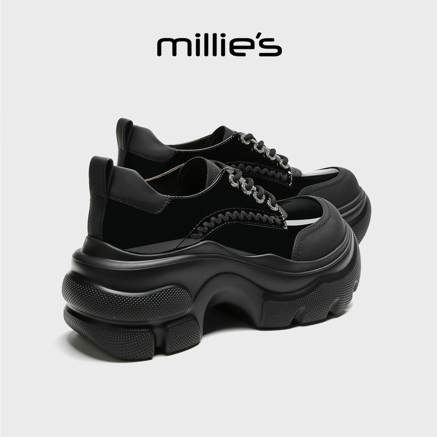 MILLIE'S/妙丽复古厚底小皮鞋女2026新款春季黑色增高深口单鞋,淘宝优惠券,粉丝福利购,淘宝优惠卷