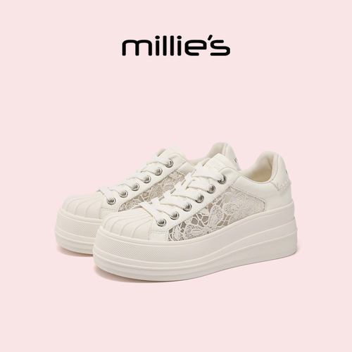 MILLIE'S/妙丽厚底增高小白鞋女2026新款夏季软底小个子休闲运动 - 图1