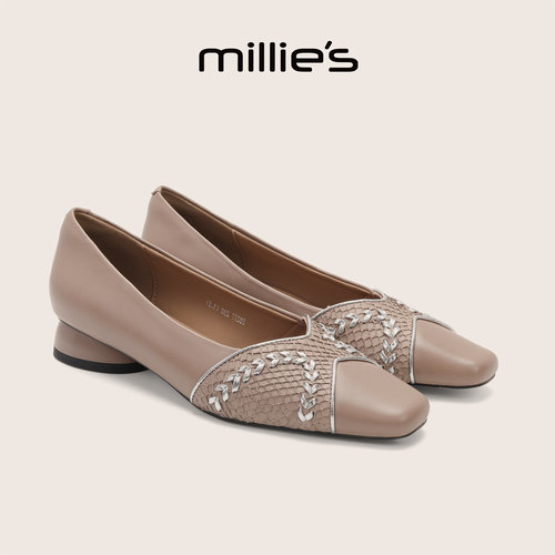 MILLIE'S/妙丽官方旗舰店拼接巨好看玛丽珍鞋粗跟舒适不累脚秋季C - 图1