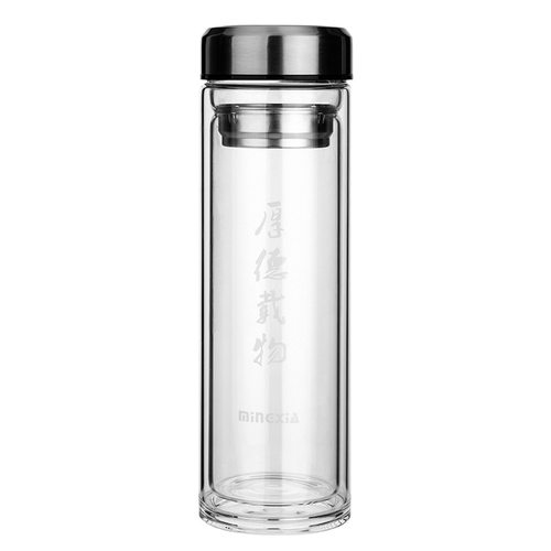明霞双层玻璃杯便携大容量办公泡茶水杯带盖家用加厚高硼硅茶杯子 - 图3