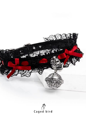 Puppy*女仆蕾丝choker女真皮铃铛项圈丝带蝴蝶结项链礼物