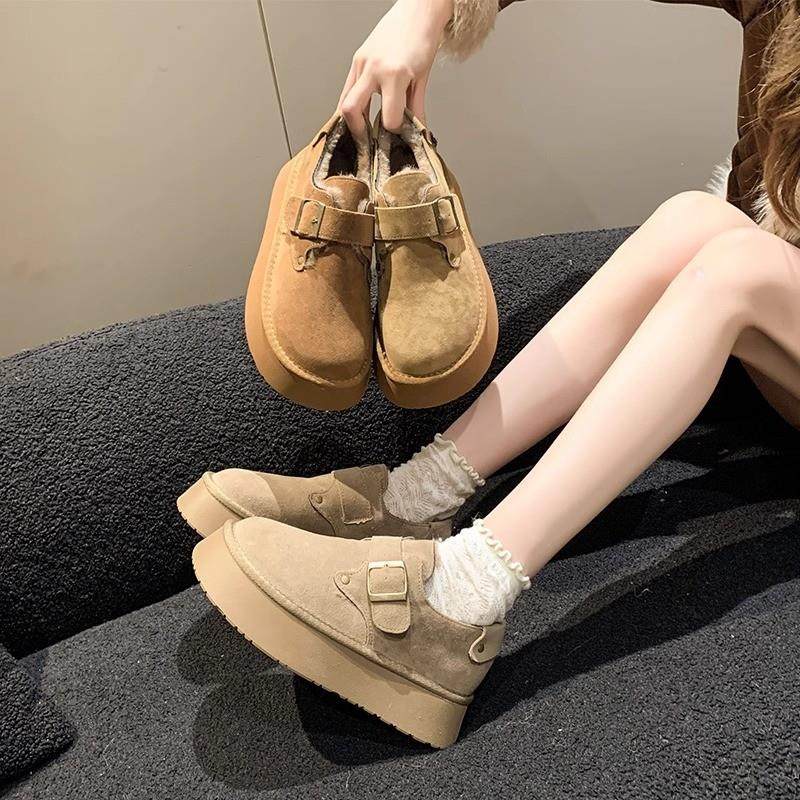 厚底加绒豆豆勃肯鞋女2025年新款春季毛毛乐福鞋博肯棉鞋子雪地靴,淘宝优惠券,粉丝福利购,淘宝优惠卷