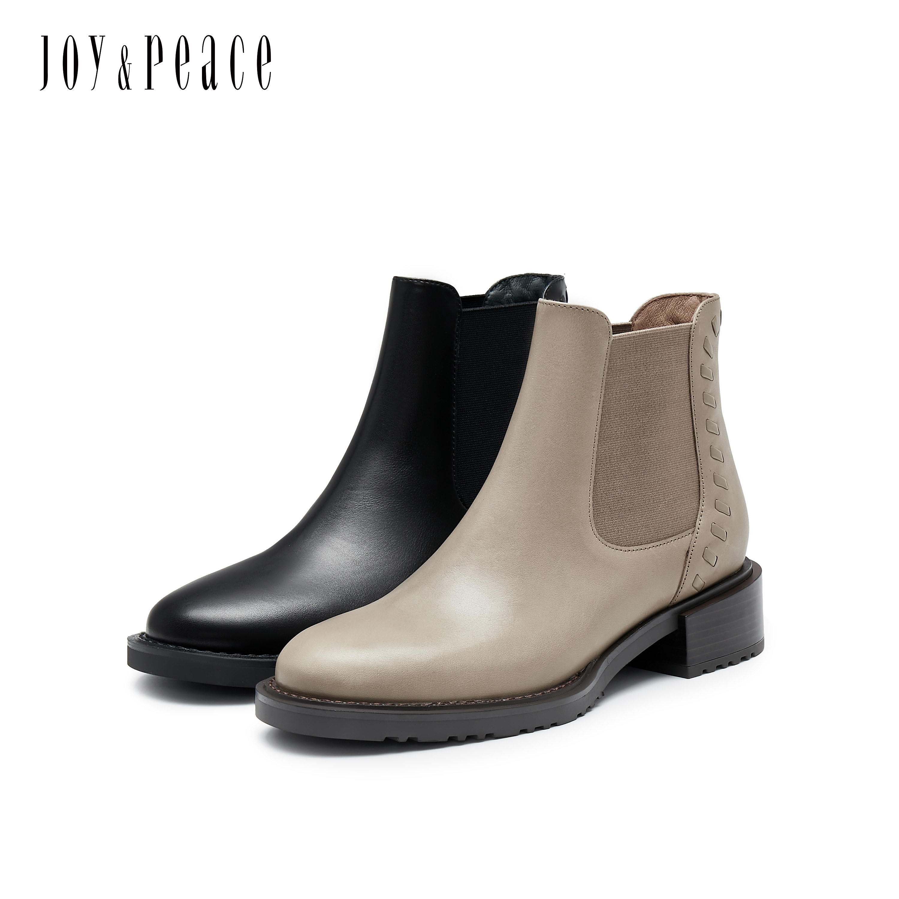 真美诗摇滚甜心冬新款牛皮粗跟短靴英伦切尔西靴女YUJ48DD4,淘宝优惠券,粉丝福利购,淘宝优惠卷