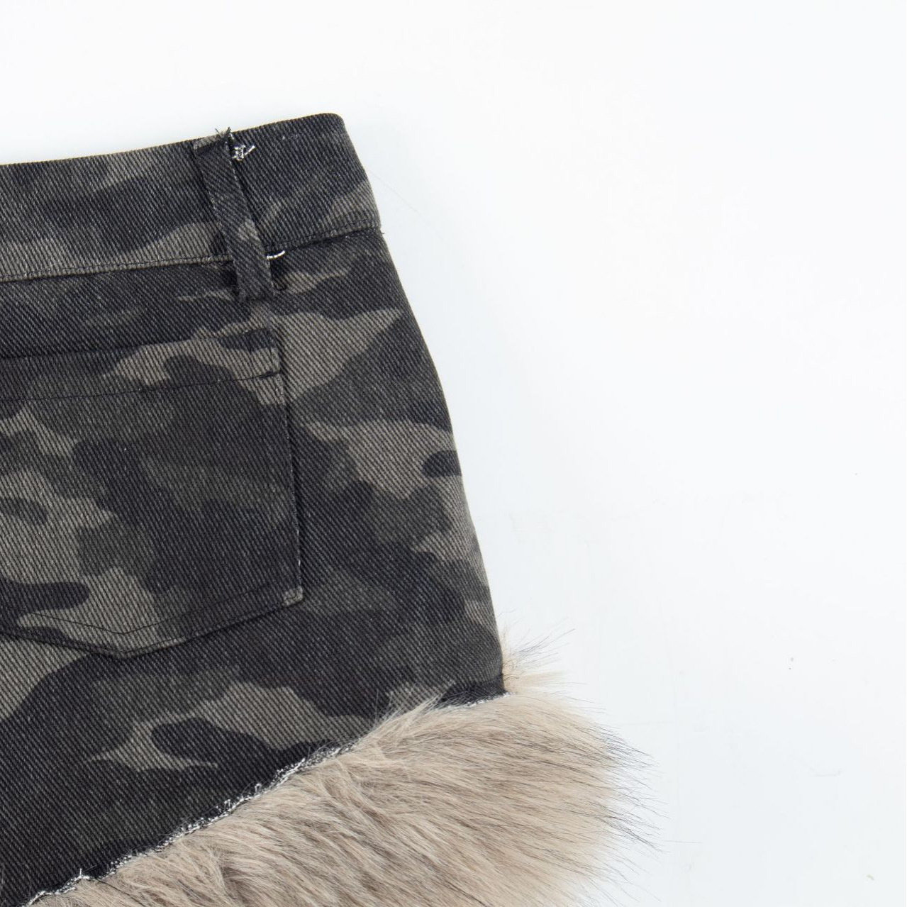 【蚀月镜】y2k千禧辣妹迷彩毛绒边短裤女秋冬加厚做旧低腰包臀裤,淘宝优惠券,粉丝福利购,淘宝优惠卷