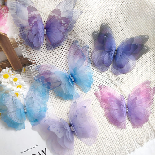 10厘米多层立体薄纱蝴蝶戒指蝴蝶别针窗帘装饰发夹小饰品手工配件 - 图3