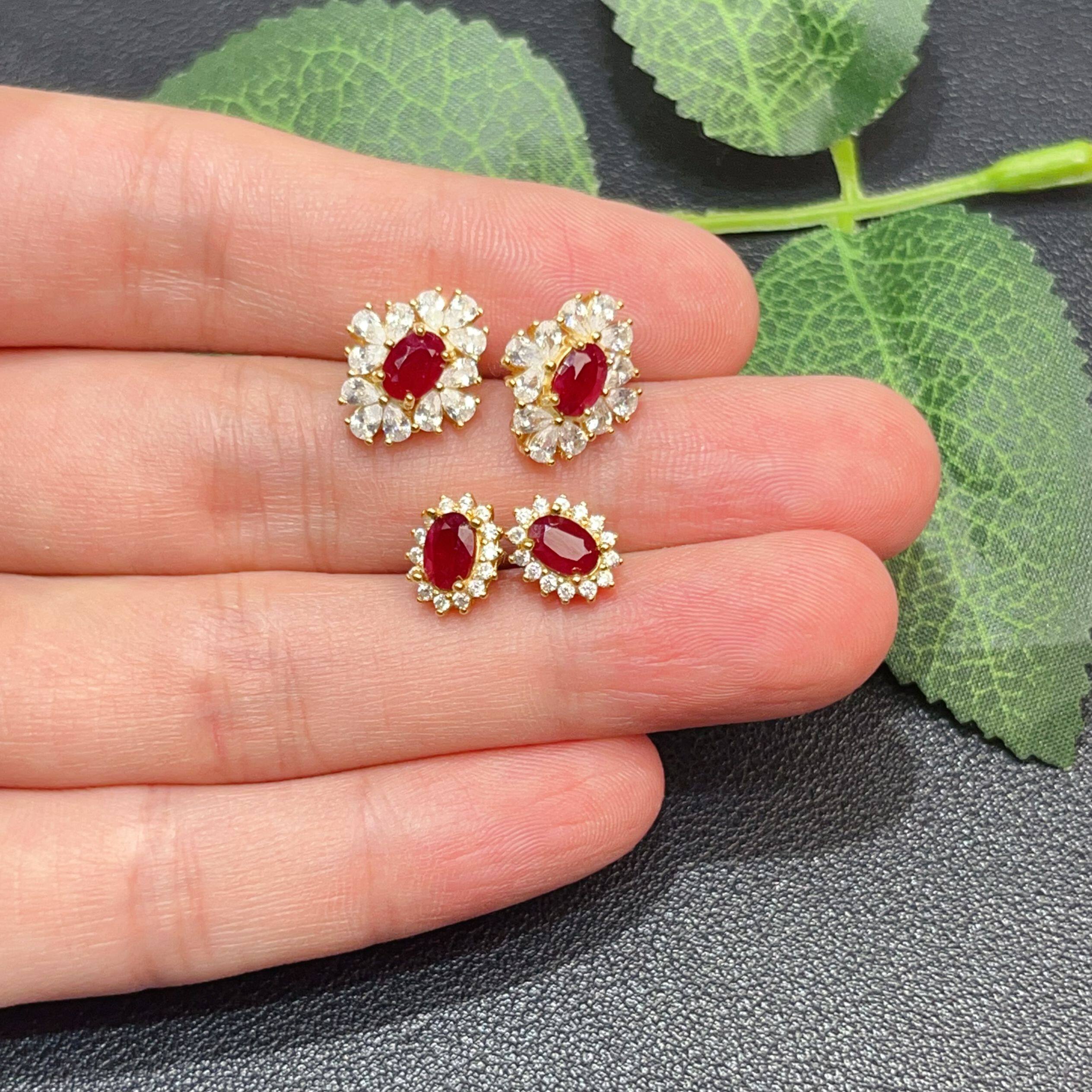 瑞耀珠宝鸽血红红宝石耳钉4*6S925银明艳不黑镶金品质通勤设计,淘宝优惠券,粉丝福利购,淘宝优惠卷