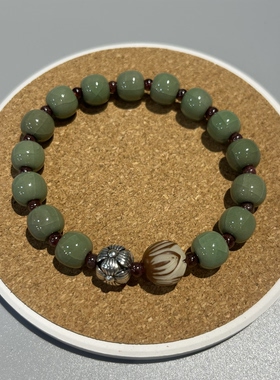 天彩汝窑汝瓷豆绿釉陶瓷手串手工艺纯手工中式