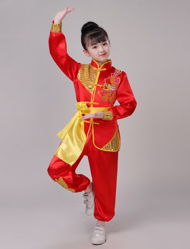 儿童武术服表演服少儿功夫太极服打鼓舞服中小学生练功服时尚复古-图1