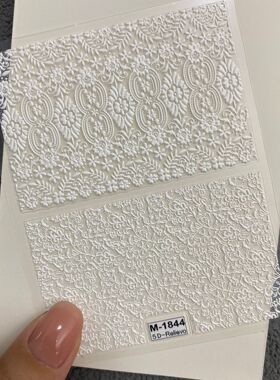 立体法式黑白蕾丝美甲贴纸