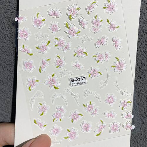 纯欲贝壳光樱花桃花美甲贴纸浮雕清透山茶花立体五瓣花指甲贴装饰 - 图2