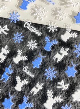 冬季雪花麋鹿雪人美甲贴纸