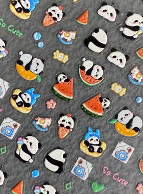 卡通可爱甜筒西瓜熊猫美甲贴纸