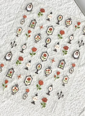 欧美风红玫瑰浮雕立体背胶美甲贴