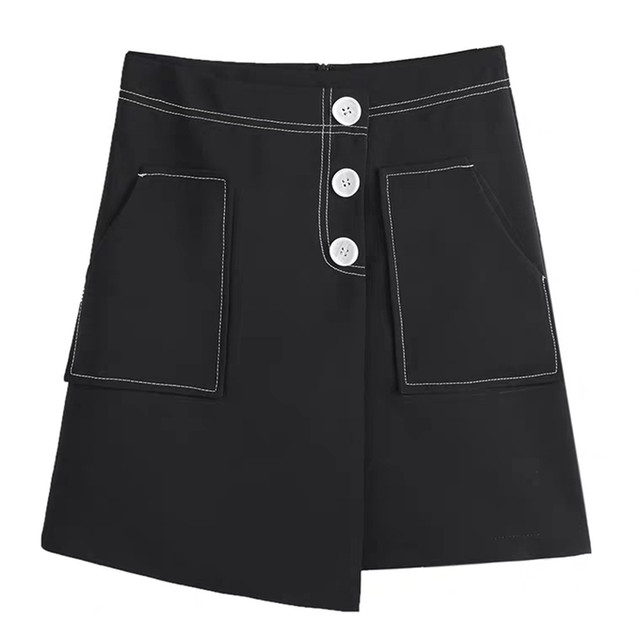 Pocket topstitch fat mm single-breasted butt-covering skirt