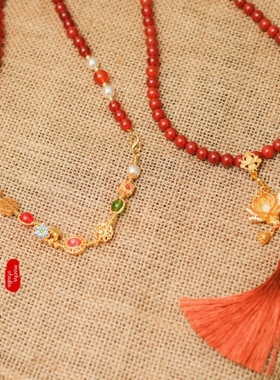 新中式红色一款多戴项毛衣斜挎背链饰品女链锁骨女新年感项链玛瑙