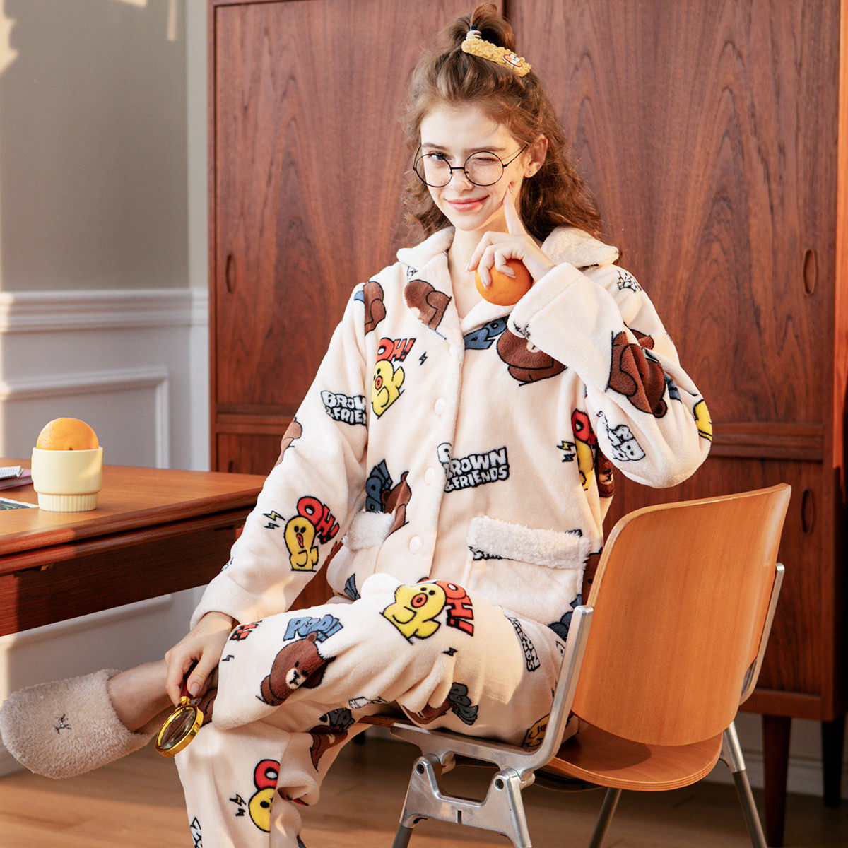 芬腾秋冬北极绒柔软学生卡通睡衣 芬腾润诚睡衣/家居服套装