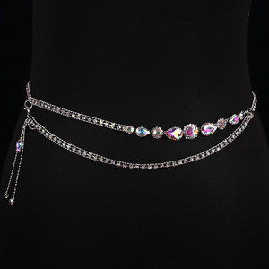 妹姿彩肚皮舞腰链腰带腰饰 印度舞腰链 绿色水钻腰链腰饰