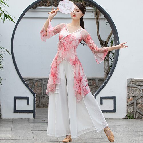 妹姿彩古典舞身韵纱衣练功服装女飘逸中国民族蹈仙气宽松长款上衣 - 图0