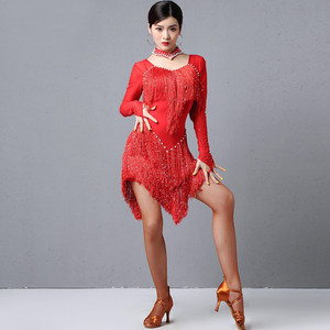 妹姿彩拉丁舞表演出服专业黑池比赛服装女2024新款性感流苏连衣裙