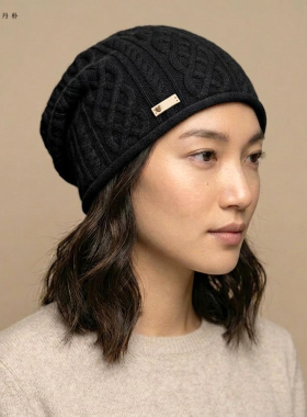 高档保暖扭花女春秋冬山羊绒女帽