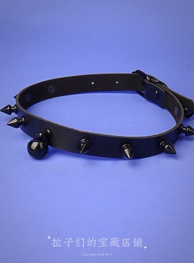 欧美朋克风哥特式皮质项圈黑色情趣铆钉铃铛挂坠皮革项链颈链