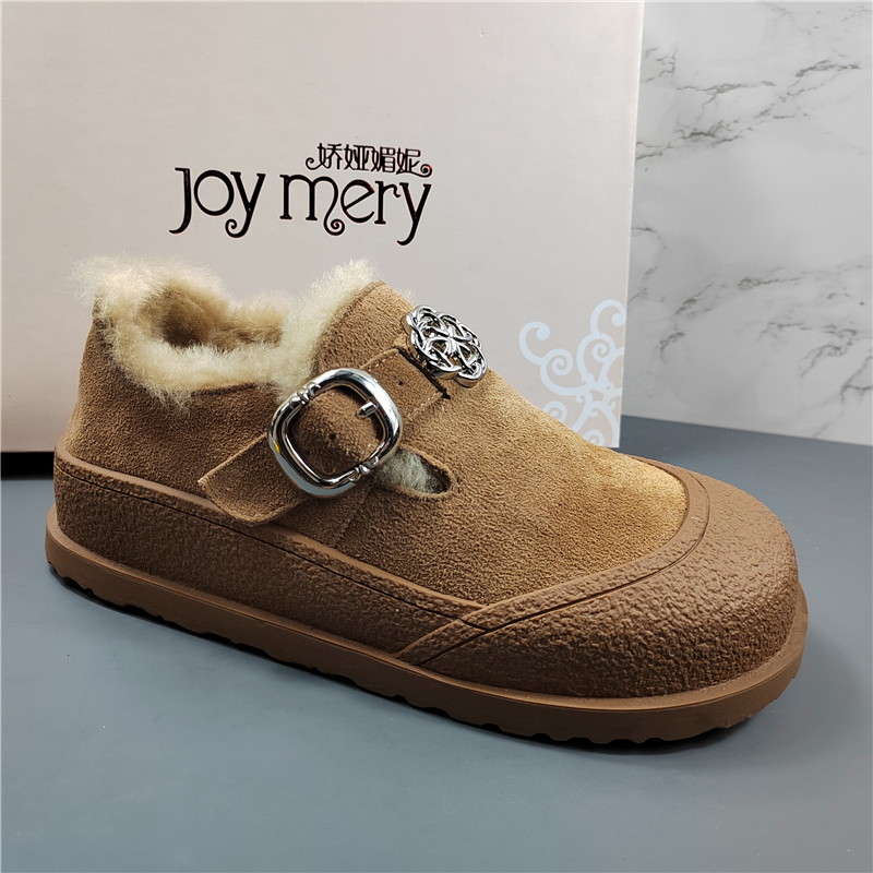 专柜正品真皮软底勃肯鞋女2025秋冬新款加绒保暖棉鞋厚底雪地靴潮 - 图0