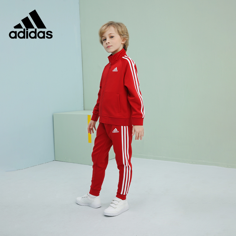 adidas阿迪达斯童装套装两件套男女童春秋运动服红色儿童外套长裤