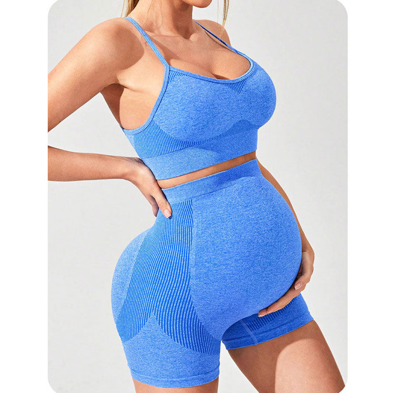 孕妇瑜伽服套装吸湿排汗速干运动健身吊带文胸短裤套装显瘦带胸垫 - 图0