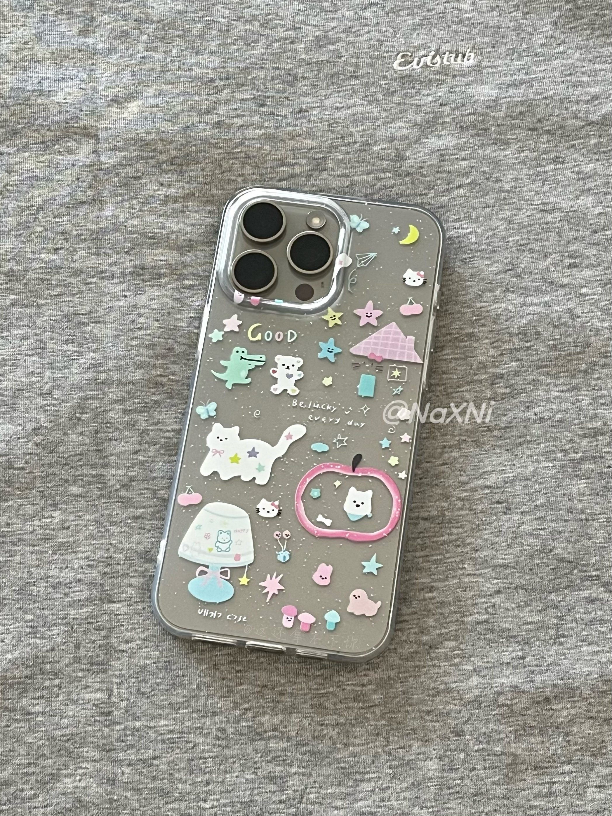 趣味ins风可爱彩色星星猫咪恐龙小熊适用于iPhone17ProMax手机壳新款苹果14pro大孔全包16透明磨砂硅胶软壳