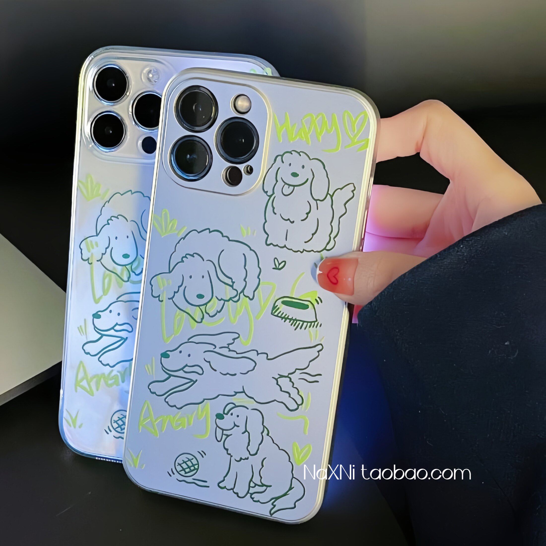 绿色线条小奶狗适用iPhone14promax手机壳苹果小米OPPO可爱电镀硅胶华为安卓透明软壳