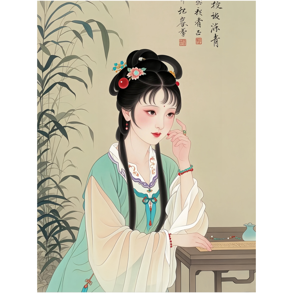 超美林黛玉国画风格海报客厅卧室茶室走廊过道装饰自粘贴纸画中式