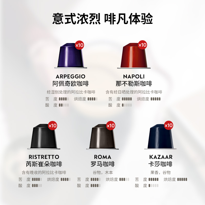 NESPRESSO奈斯派索胶囊咖啡意式浓烈套装进口浓烈黑咖啡50颗装