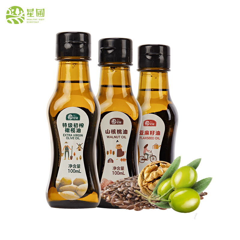 年糕妈妈商城星圃宝宝食用油组合小瓶核桃油亚麻籽油橄榄油6m+  辅食3