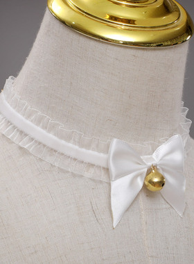 黑色毛绒手作Lolita配饰狐狸耳猫耳朵发箍蕾丝蝴蝶结铃铛项圈套装