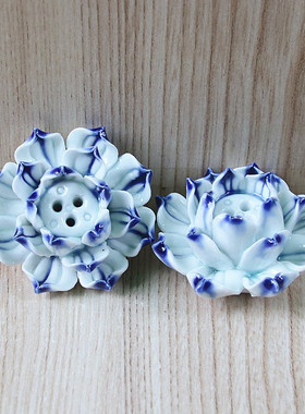 3孔陶瓷香炉莲花带盘供桌家用桌面点香香盘插线香摆件