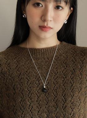 est studio小众冷淡风滴釉黑色爱心项链女简约设计感铜镀银毛衣链