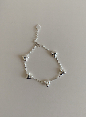 简约冷淡风925银肌理感爱心手链