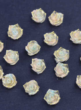 密闪晕染玫瑰花金绿色指甲装饰钻