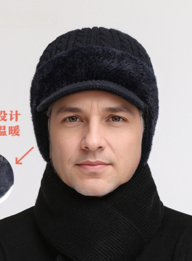 中老年人保暖护耳帽加绒加厚防寒风毛线帽子新款鸭舌帽男冬季。