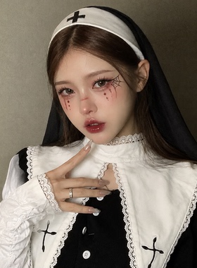 万圣节暗黑蕾丝女巫修女帽头巾