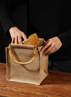 棉麻手提袋简约家用手提包购物收纳袋礼品麻布袋定制饭盒便当包包