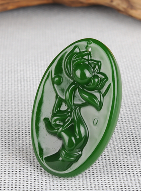 碧玉观音寓意福寿男女款天然吊坠